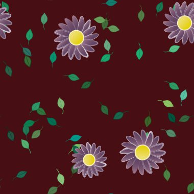 Yeşil yapraklı soyut çiçekler pürüzsüz desen, vektör çizimi