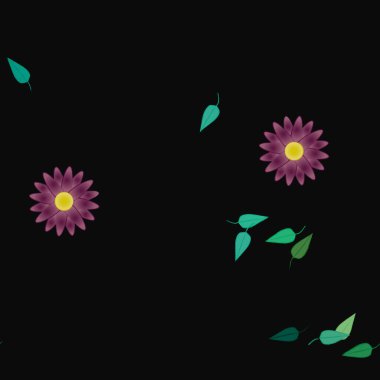 Yeşil yapraklı soyut çiçekler pürüzsüz desen, vektör çizimi