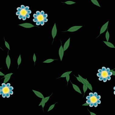 Yeşil yapraklı soyut çiçekler pürüzsüz desen, vektör çizimi