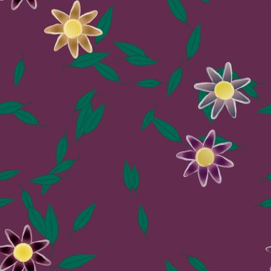 Yeşil yapraklı soyut çiçekler pürüzsüz desen, vektör çizimi