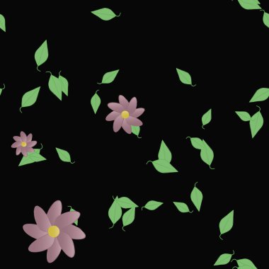 Yeşil yapraklı soyut çiçekler pürüzsüz desen, vektör çizimi