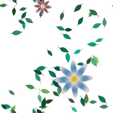 Yeşil yapraklı soyut çiçekler pürüzsüz desen, vektör çizimi