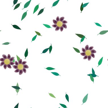 Yeşil yapraklı soyut çiçekler pürüzsüz desen, vektör çizimi