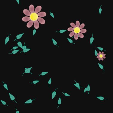 Yeşil yapraklı soyut çiçekler pürüzsüz desen, vektör çizimi