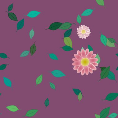 Yeşil yapraklı soyut çiçekler pürüzsüz desen, vektör çizimi