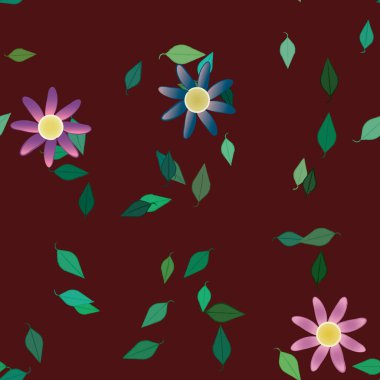 Yeşil yapraklı soyut çiçekler pürüzsüz desen, vektör çizimi