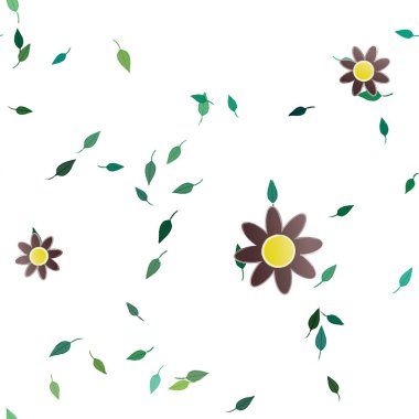 Yeşil yapraklı soyut çiçekler pürüzsüz desen, vektör çizimi