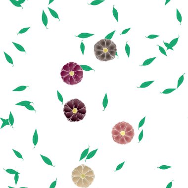 Yeşil yapraklı soyut çiçekler pürüzsüz desen, vektör çizimi