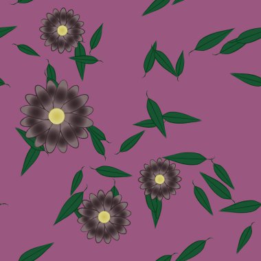 Yeşil yapraklı soyut çiçekler pürüzsüz desen, vektör çizimi