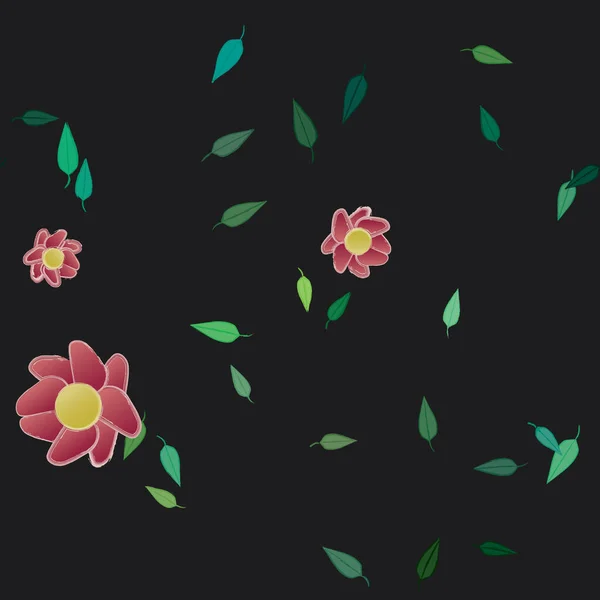 Flores Com Folhas Sem Costura Fundo Ilustração Vetorial — Vetor de Stock