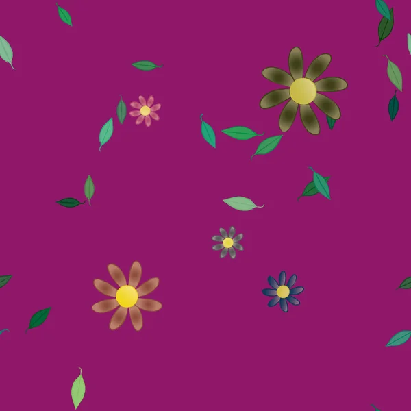 Flores Con Hojas Fondo Sin Costuras Ilustración Vectorial — Vector de stock