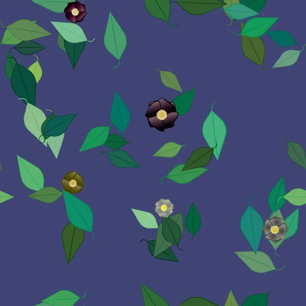 Fleurs Avec Feuilles Fond Sans Couture Illustration Vectorielle — Image vectorielle