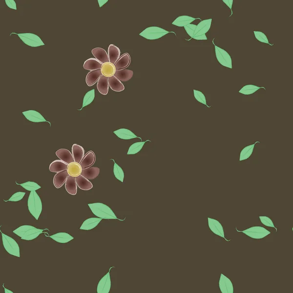 Flores Abstractas Con Hojas Verdes Patrón Sin Costura Ilustración Vectorial — Vector de stock