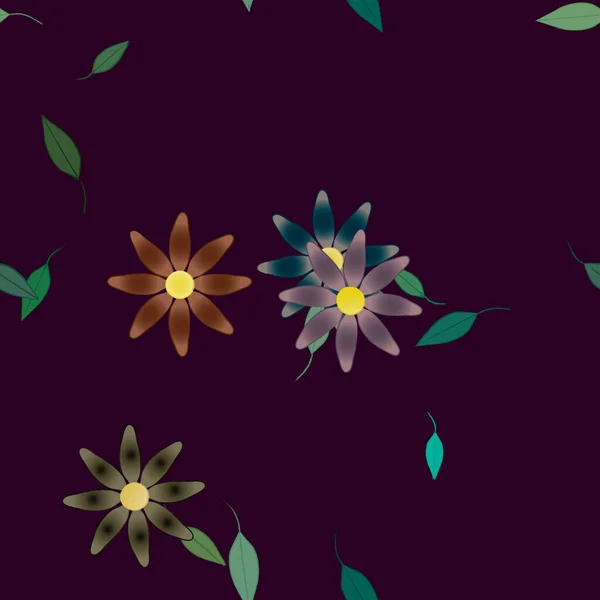 Fleurs Abstraites Avec Des Feuilles Vertes Motif Sans Couture Illustration — Image vectorielle