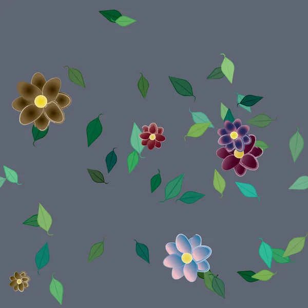 Fleurs Abstraites Avec Des Feuilles Vertes Motif Sans Couture Illustration — Image vectorielle