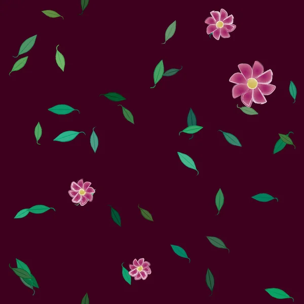 Flores Con Hojas Fondo Sin Costuras Ilustración Vectorial — Vector de stock