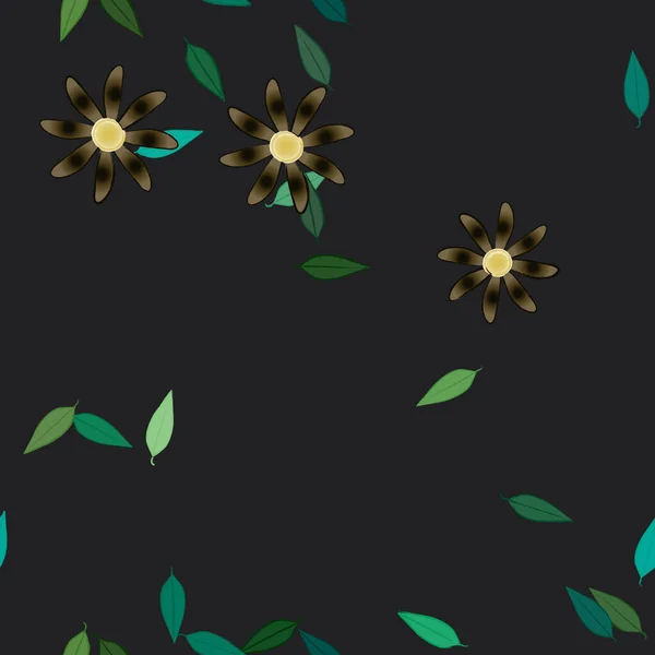 Flores Con Hojas Fondo Sin Costuras Ilustración Vectorial — Vector de stock