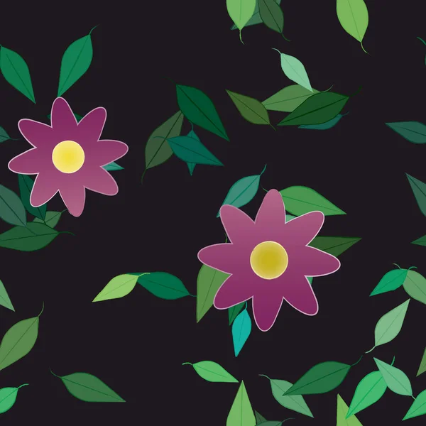 Fleurs Abstraites Avec Des Feuilles Vertes Motif Sans Couture Illustration — Image vectorielle