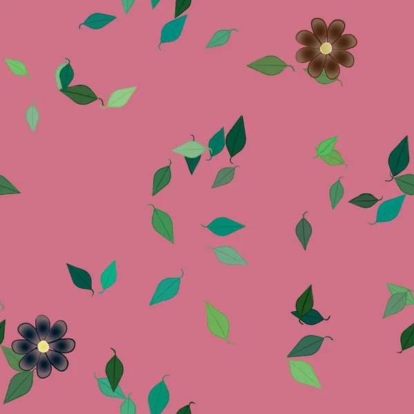 Fleurs Avec Feuilles Fond Sans Couture Illustration Vectorielle — Image vectorielle