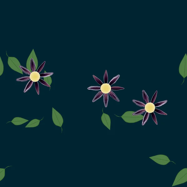 Fleurs Abstraites Avec Des Feuilles Vertes Motif Sans Couture Illustration — Image vectorielle