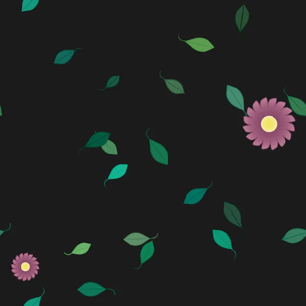 Fleurs Abstraites Avec Des Feuilles Vertes Motif Sans Couture Illustration — Image vectorielle