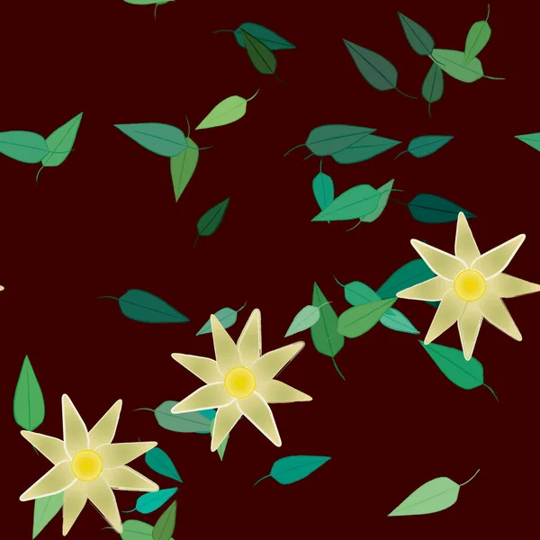 Fleurs Avec Feuilles Fond Sans Couture Illustration Vectorielle — Image vectorielle