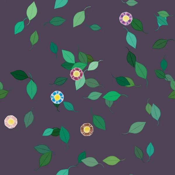 Flores Con Hojas Fondo Sin Costuras Ilustración Vectorial — Archivo Imágenes Vectoriales