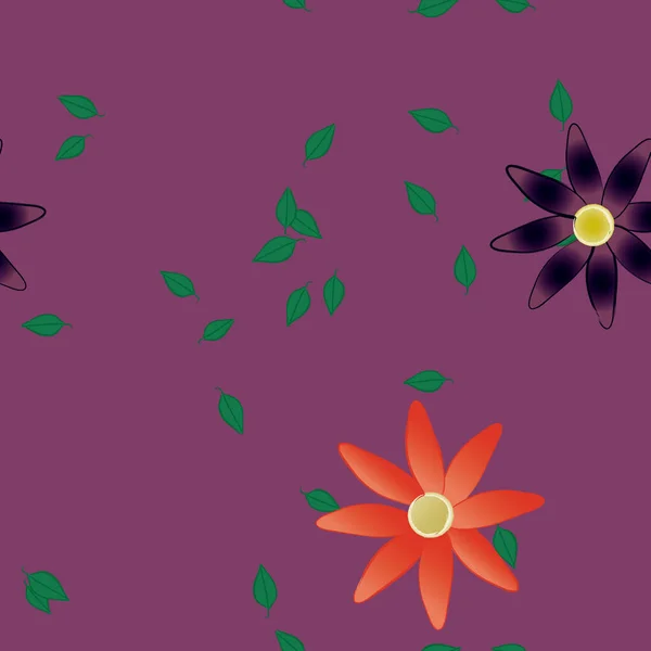 Flores Com Folhas Sem Costura Fundo Ilustração Vetorial — Vetor de Stock