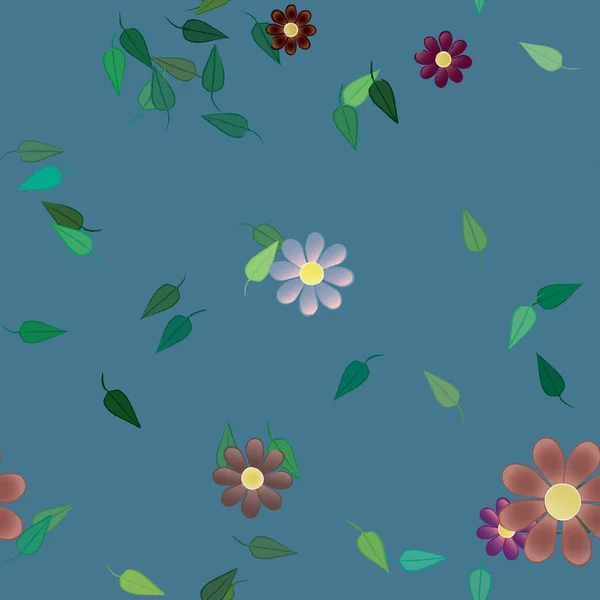 Flores Con Hojas Fondo Sin Costuras Ilustración Vectorial — Vector de stock