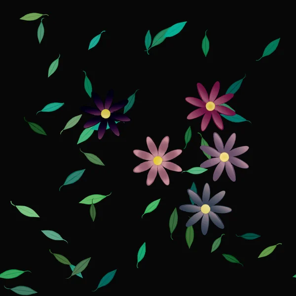 Fleurs Abstraites Avec Des Feuilles Vertes Motif Sans Couture Illustration — Image vectorielle