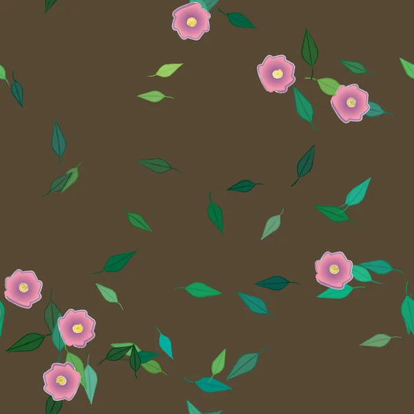 Flores Abstractas Con Hojas Verdes Patrón Sin Costura Ilustración Vectorial — Vector de stock