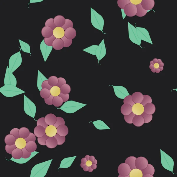 Fleurs Abstraites Avec Des Feuilles Vertes Motif Sans Couture Illustration — Image vectorielle