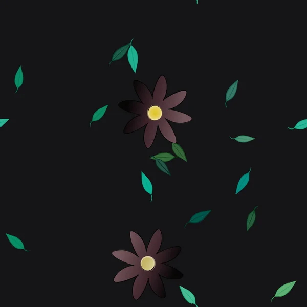 Flores Abstractas Con Hojas Verdes Patrón Sin Costura Ilustración Vectorial — Archivo Imágenes Vectoriales