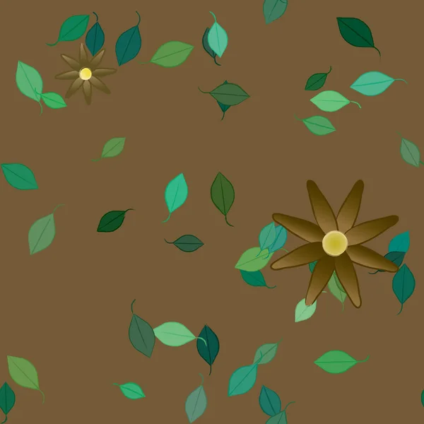 Flores Abstractas Con Hojas Verdes Patrón Sin Costura Ilustración Vectorial — Vector de stock