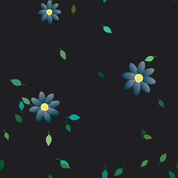 Flores Con Hojas Fondo Sin Costuras Ilustración Vectorial — Vector de stock