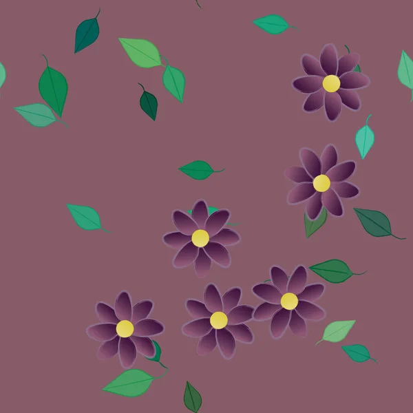 Fleurs Avec Feuilles Fond Sans Couture Illustration Vectorielle — Image vectorielle