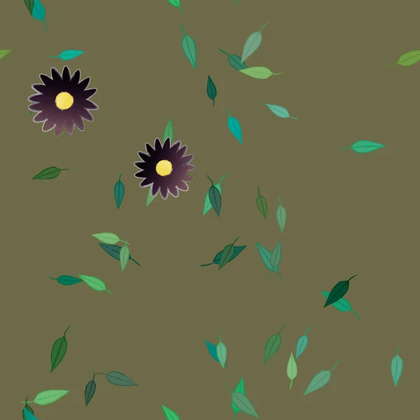 Flores Abstractas Con Hojas Verdes Patrón Sin Costura Ilustración Vectorial — Vector de stock