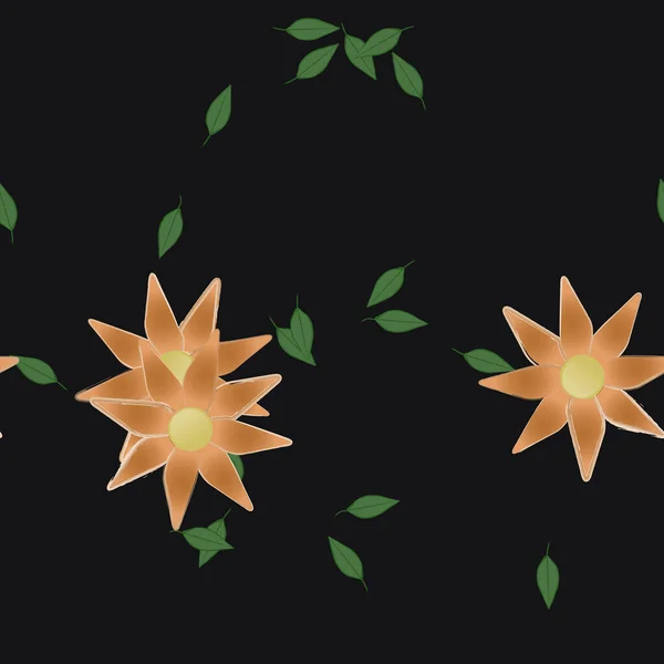 Flores Abstractas Con Hojas Verdes Patrón Sin Costura Ilustración Vectorial — Vector de stock