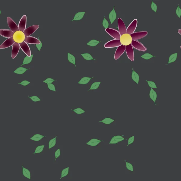 Flores Con Hojas Fondo Sin Costuras Ilustración Vectorial — Archivo Imágenes Vectoriales