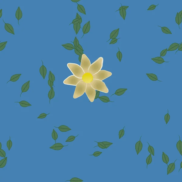 Flores Abstractas Con Hojas Verdes Patrón Sin Costura Ilustración Vectorial — Vector de stock