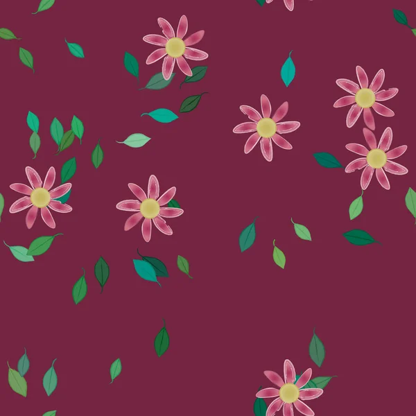 Fleurs Avec Feuilles Fond Sans Couture Illustration Vectorielle — Image vectorielle