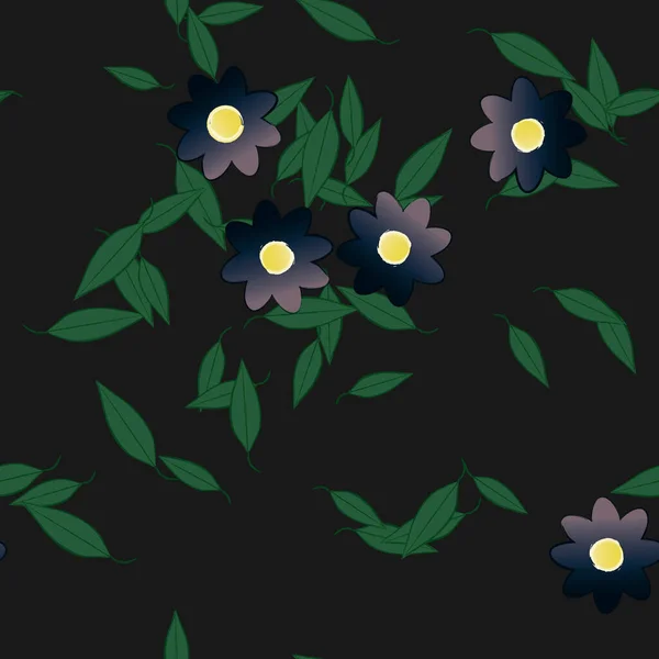 Fleurs Abstraites Avec Des Feuilles Vertes Motif Sans Couture Illustration — Image vectorielle