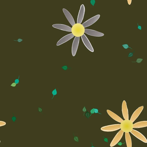 Flores Con Hojas Fondo Sin Costuras Ilustración Vectorial — Vector de stock