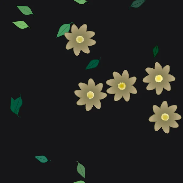 Flores Con Hojas Fondo Sin Costuras Ilustración Vectorial — Archivo Imágenes Vectoriales