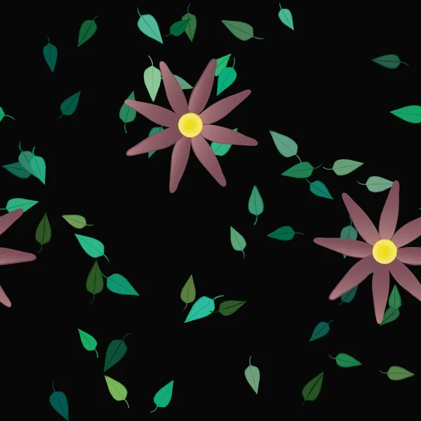 Fleurs Abstraites Avec Des Feuilles Vertes Motif Sans Couture Illustration — Image vectorielle