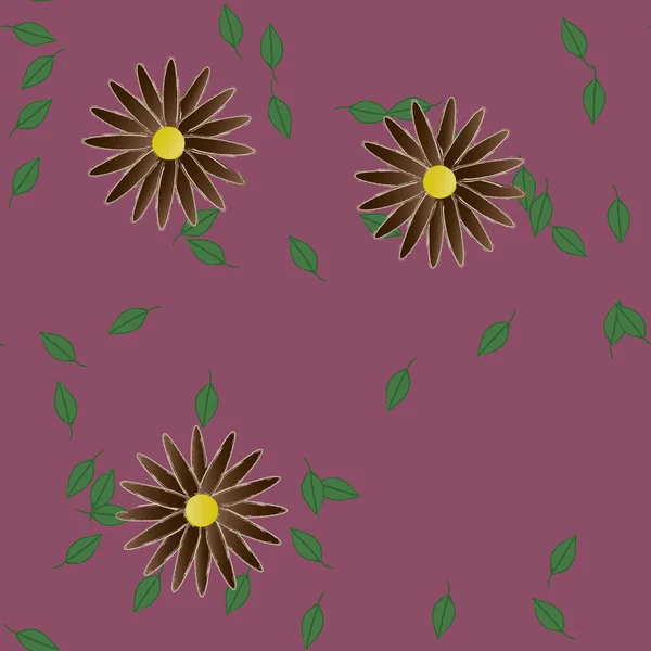 Flores Con Hojas Fondo Sin Costuras Ilustración Vectorial — Archivo Imágenes Vectoriales