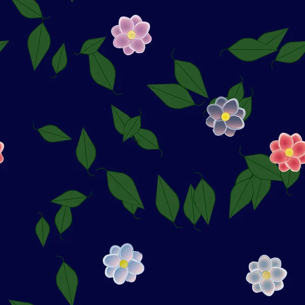 Blumen Mit Blättern Nahtloser Hintergrund Vektorillustration — Stockvektor