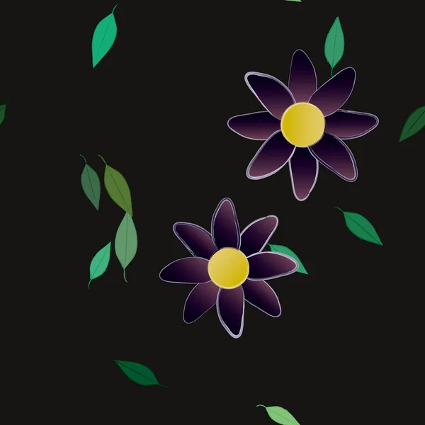 Flores Con Hojas Fondo Sin Costuras Ilustración Vectorial — Archivo Imágenes Vectoriales