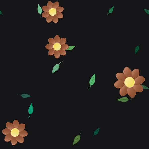 Fleurs Avec Feuilles Fond Sans Couture Illustration Vectorielle — Image vectorielle