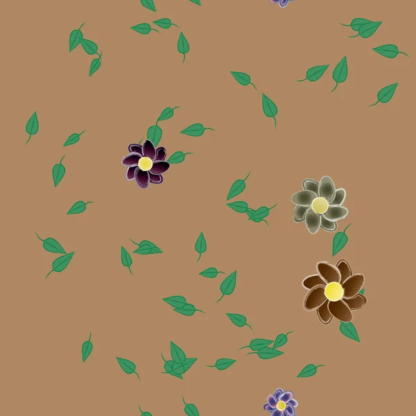 Flores Con Hojas Fondo Sin Costuras Ilustración Vectorial — Archivo Imágenes Vectoriales